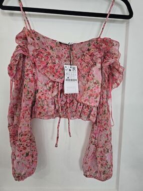 Stradivarius Pink Floral Top Size XS